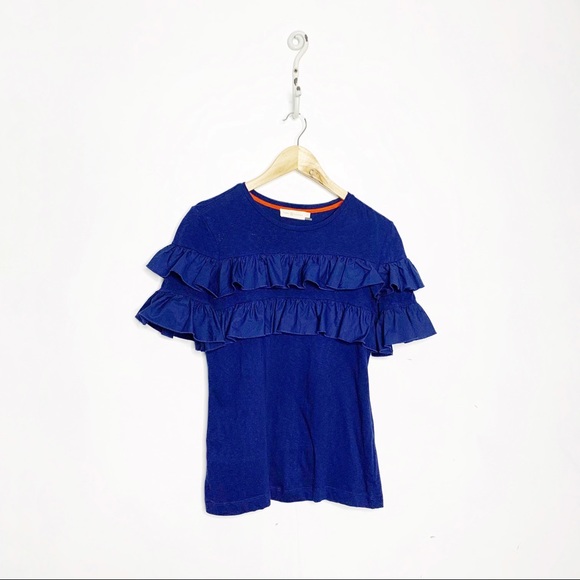 Tory Burch Tops - Tory Burch Lenox Ruffle Tee Shirt Blue Cotton S